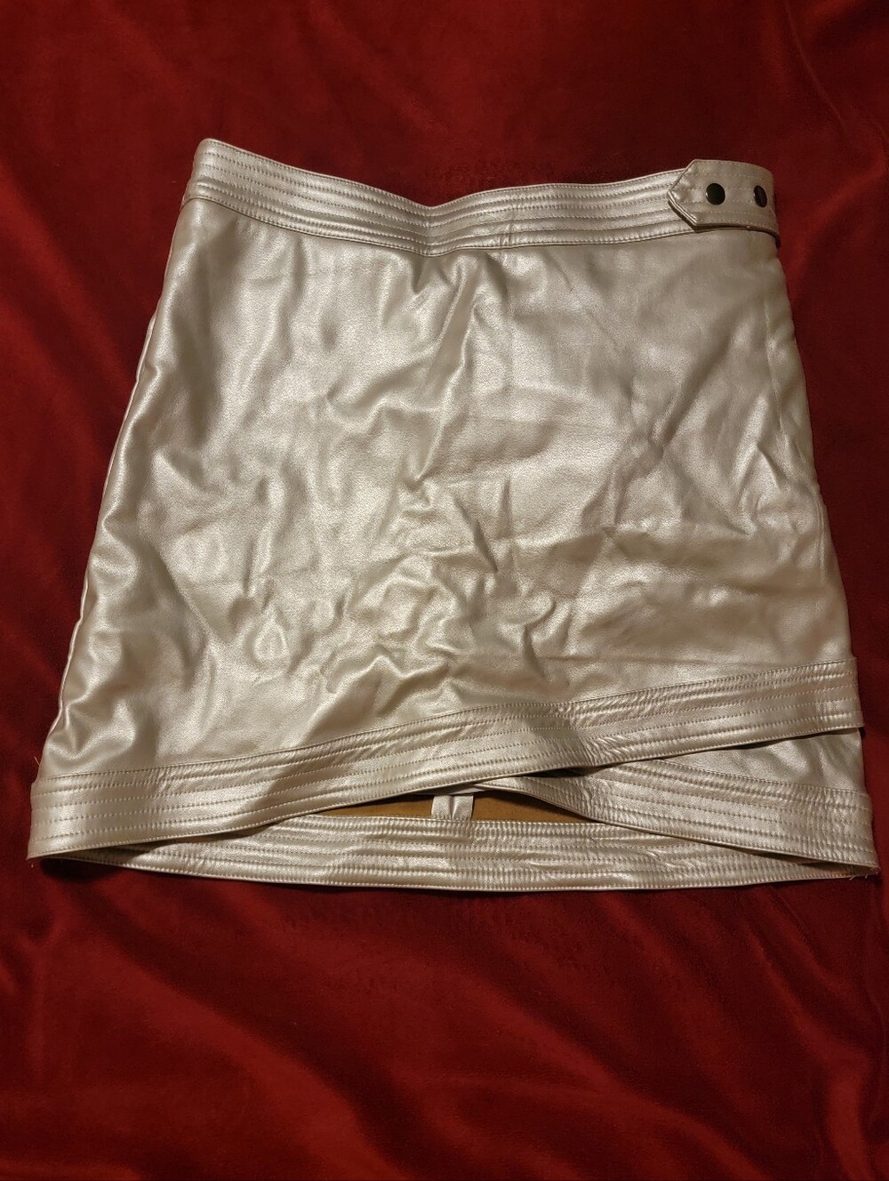 Line & Dot Metallic Silver Faux-Leather Mini Skirt